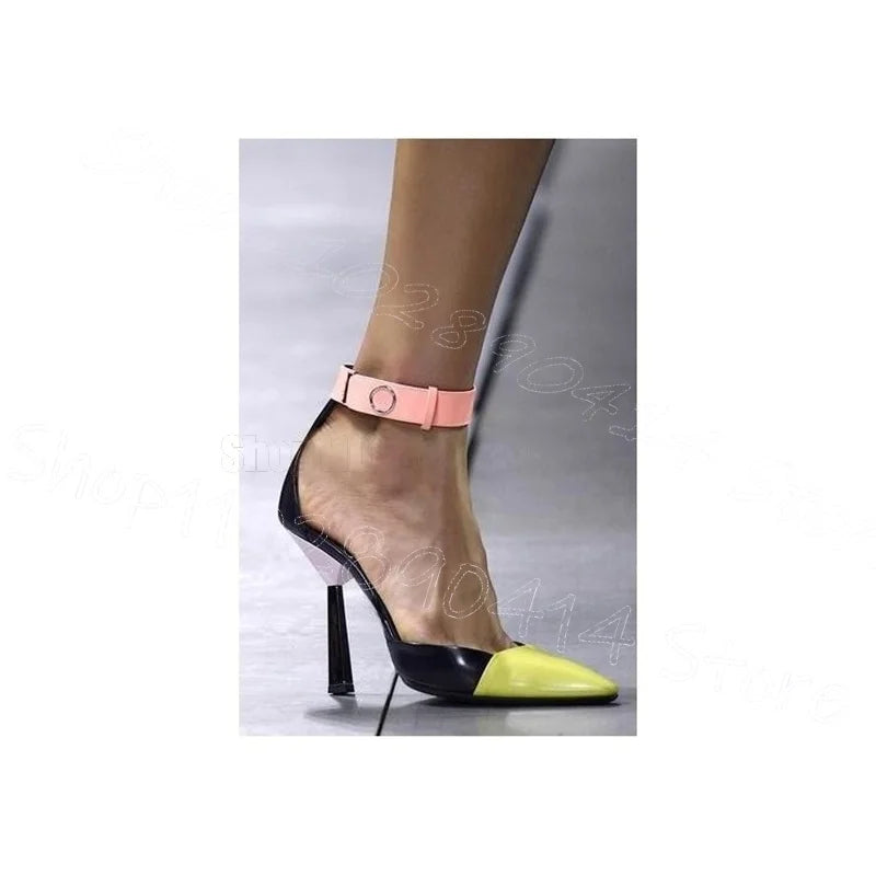 Colorful Patchwork Pointed Toe Buckle Pumps For Women