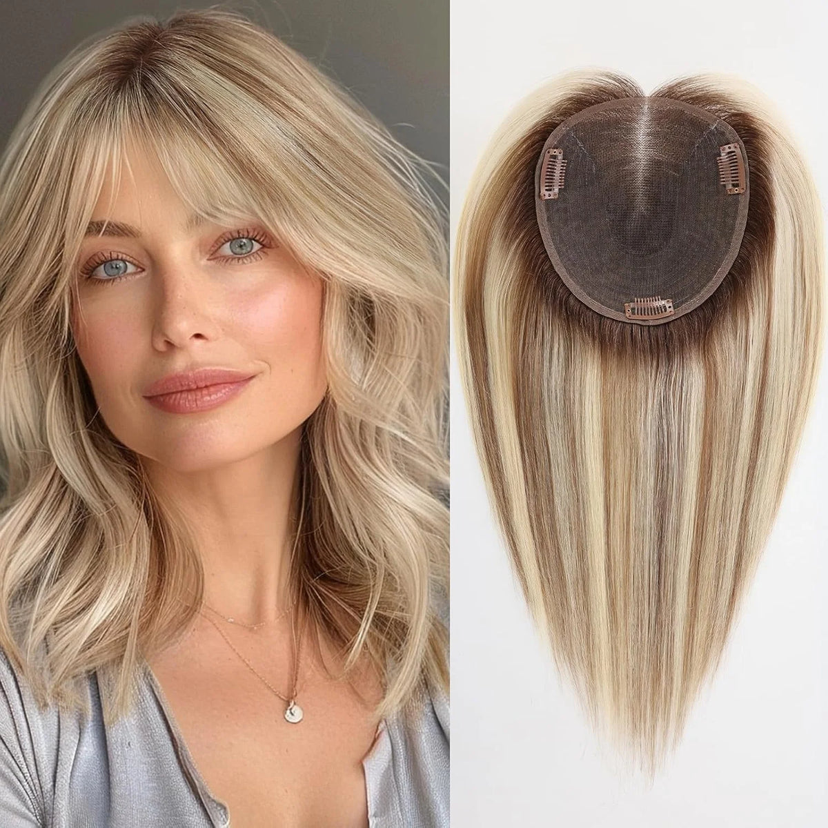 Swiss Lace Remy Human Hair Topper With Bangs For Women