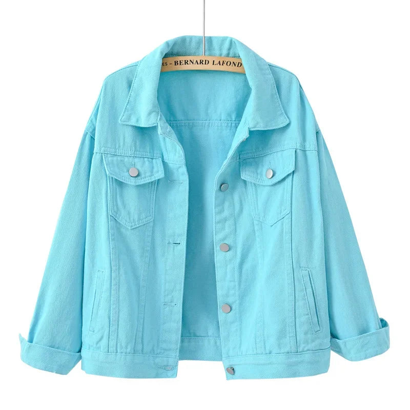 Long Sleeved Single Breasted Denim Coat with Lapel for Women