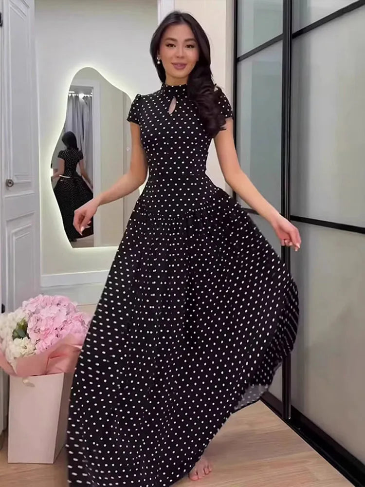 Elegant Hollow Out Lace Up Ankle Length Dress for Women