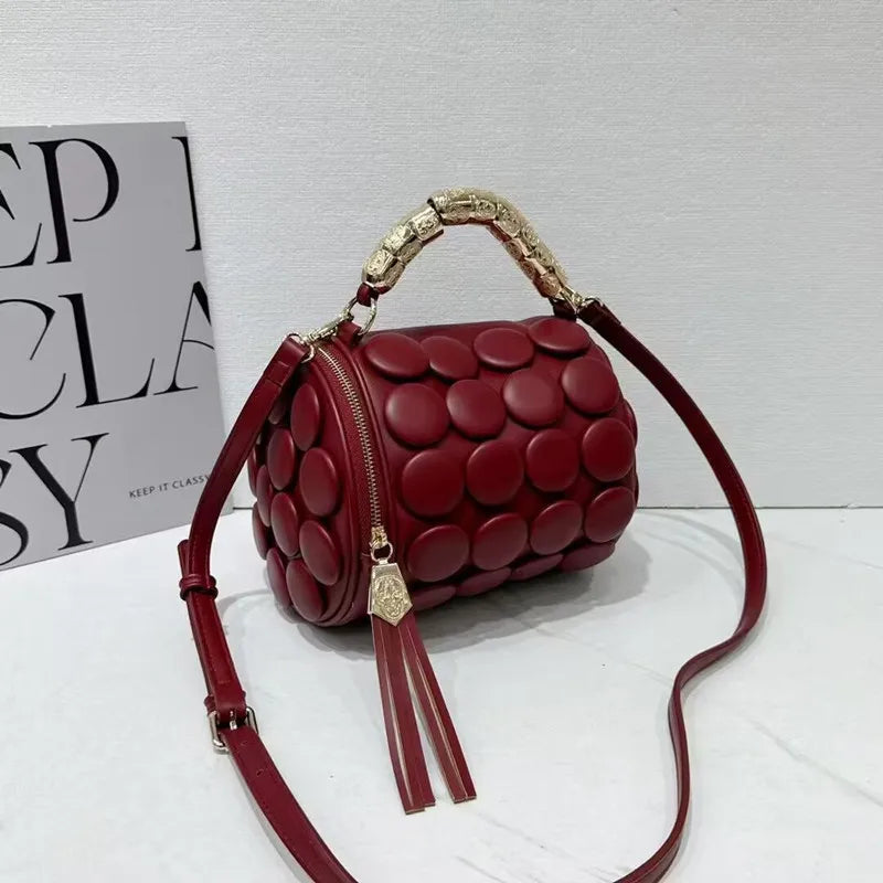 Retro Button Leather Bucket Shoulder Bag