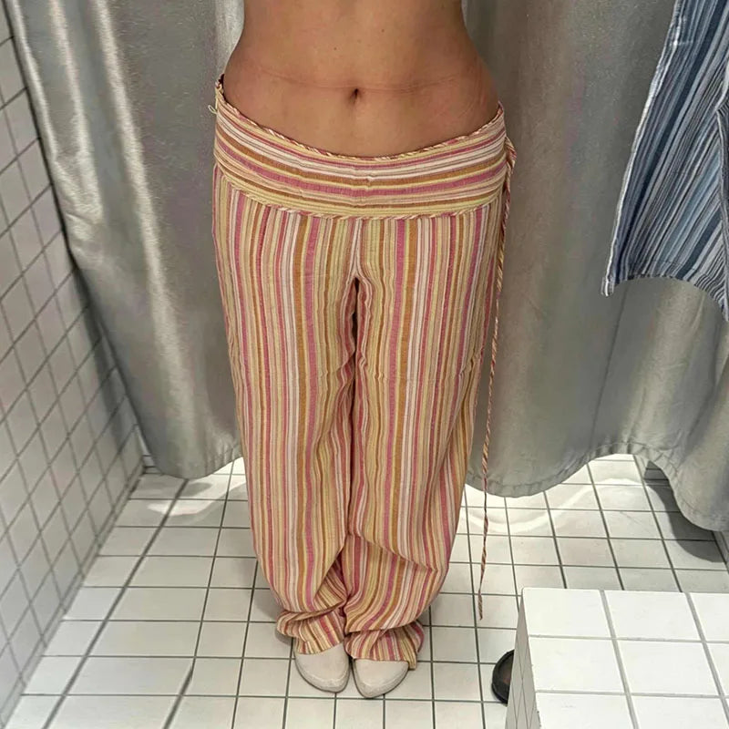 Color Block Rainbow Stripe Wide Leg Jeans for Women