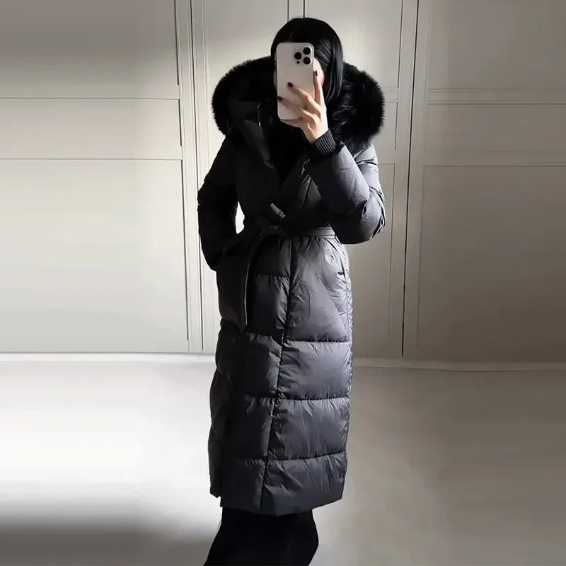 Casual Hooded With Zipper And Lace Up Front And Faux Fur Collar Coat for Women