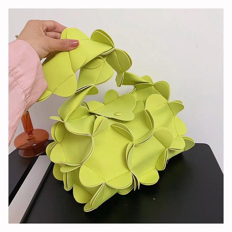 Korean Style 3D Flower PU Leather Shoulder Bag for Women