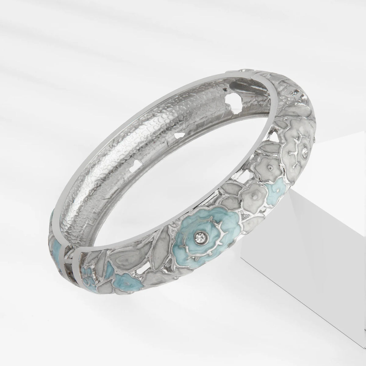 Enameled Rose Flower Cuff Bracelet