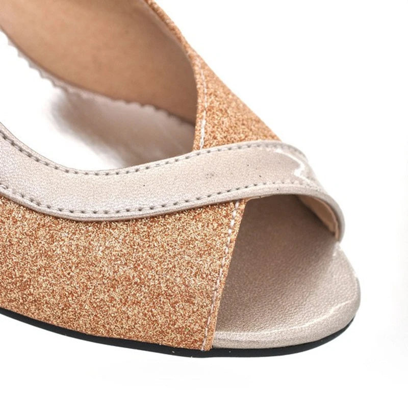 Sequin Strappy Buckle Mid Sandals