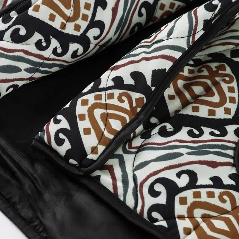 Printed Cotton Padded Winter Coat with V Neck for Women