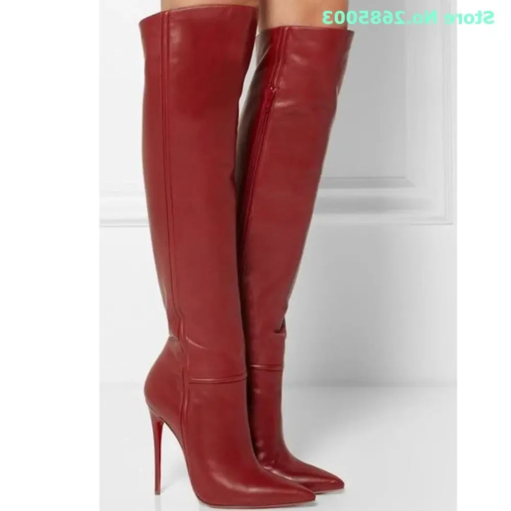 Pointed Toe Stiletto Knee High Side Zipper Boots For Women