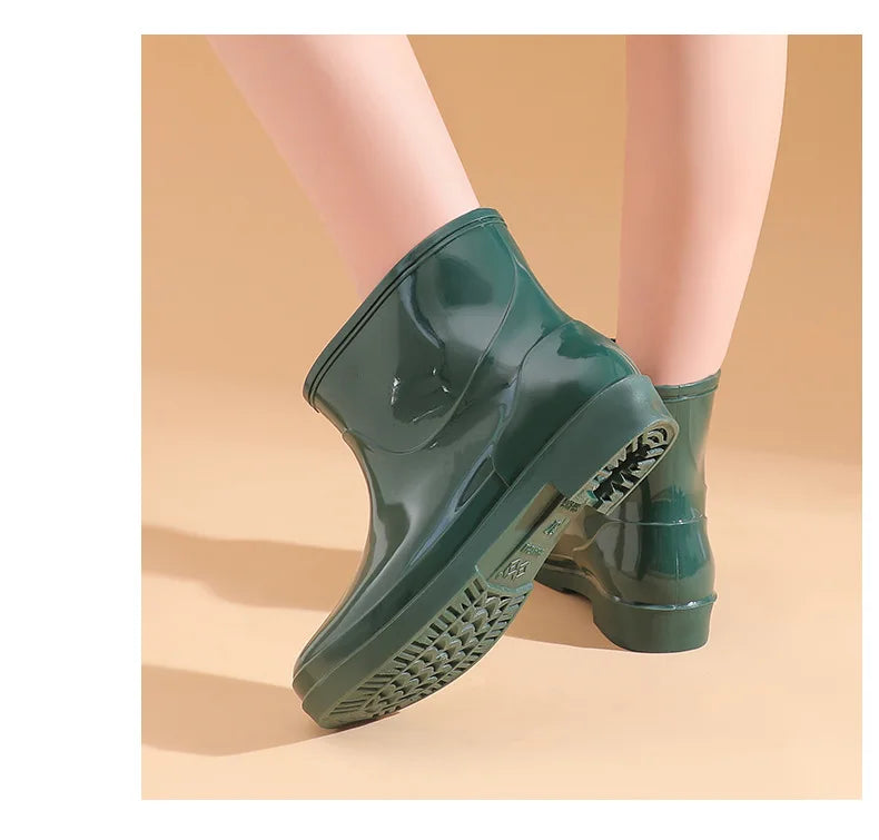 Bright Green Knee High Rain Boots With Antislip Sole for Women