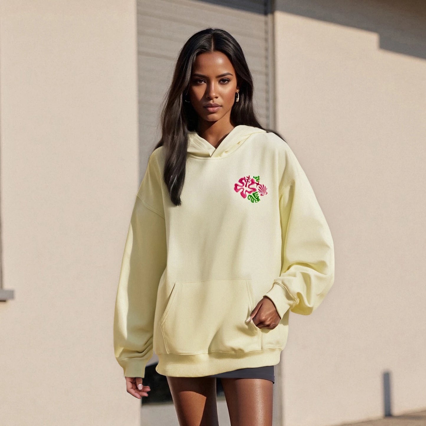 Women's Spring Autumn Hooded Sweatshirt Long Sleeve Pattern Embroidery Hoodie Pullover