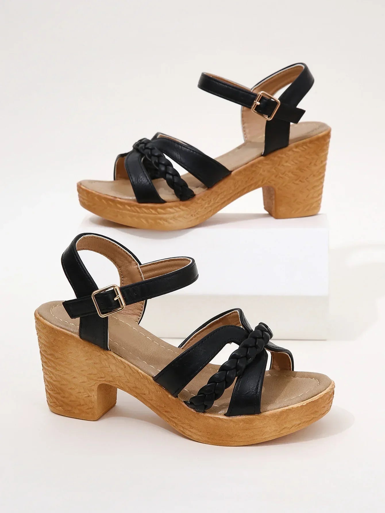 Elegant Back Strap Block Heels