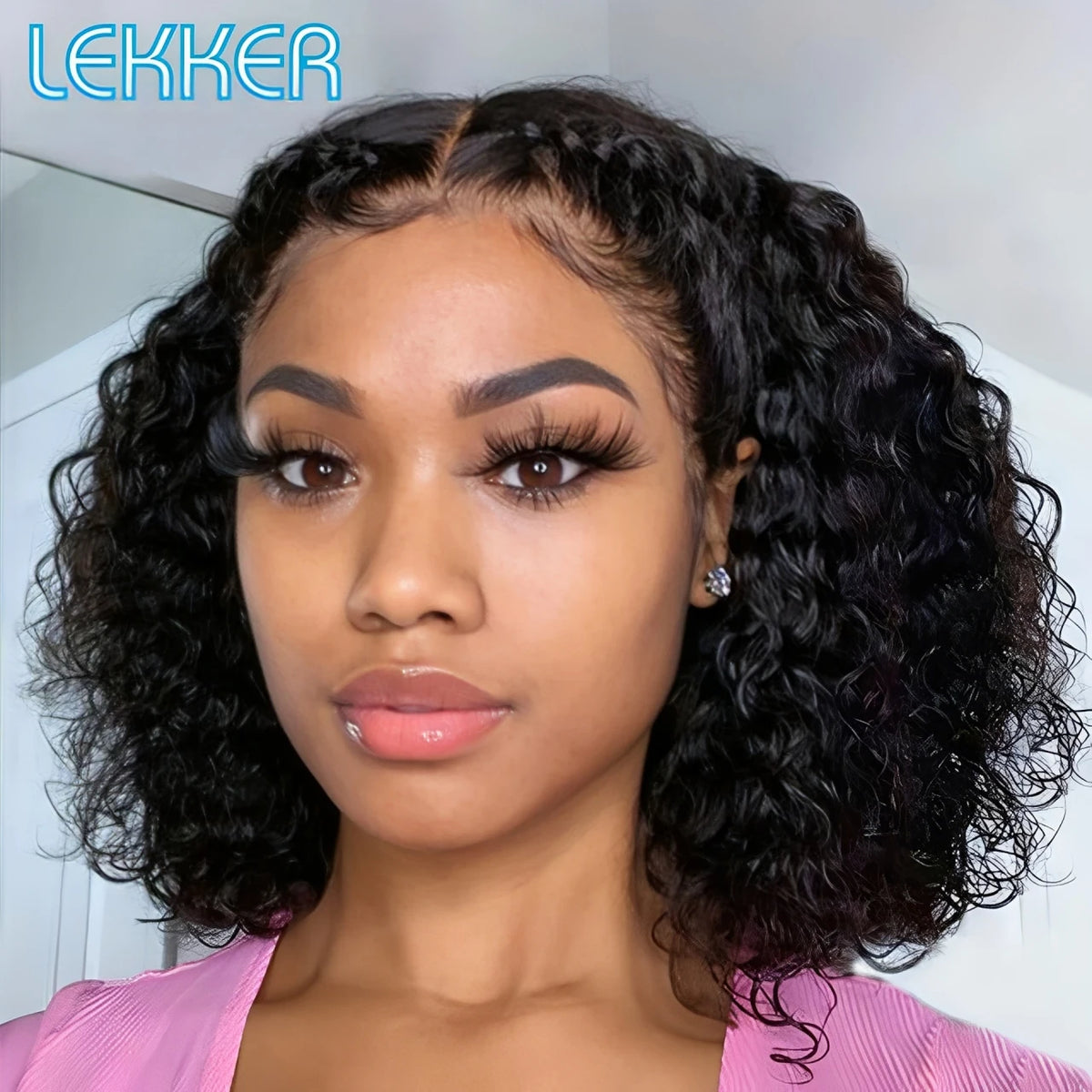 Short Afro Kinky Curly Lace Front Bob Wig for Women