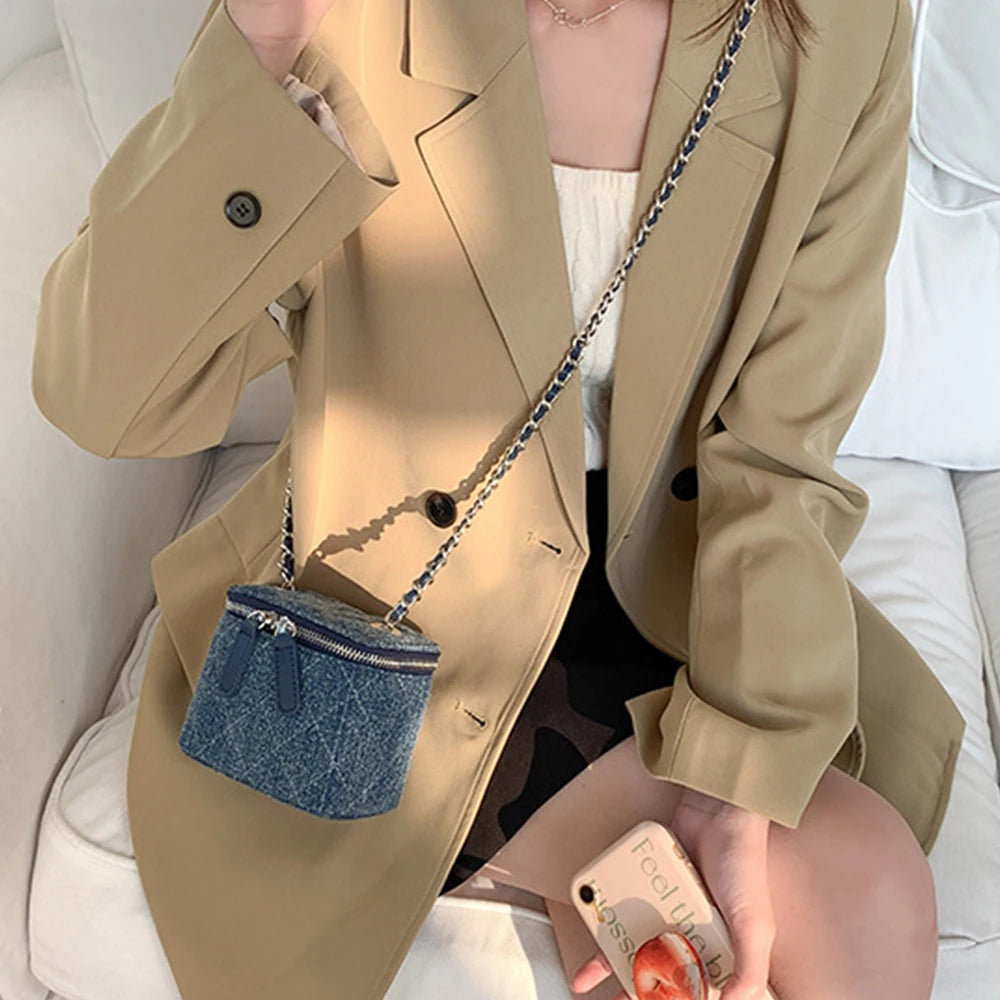 Mini Denim Crossbody Bag with Chain Strap for Women