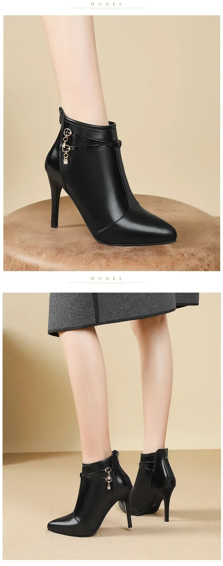 Crystal Pointed Toe High Heel Ankle Boots for Women