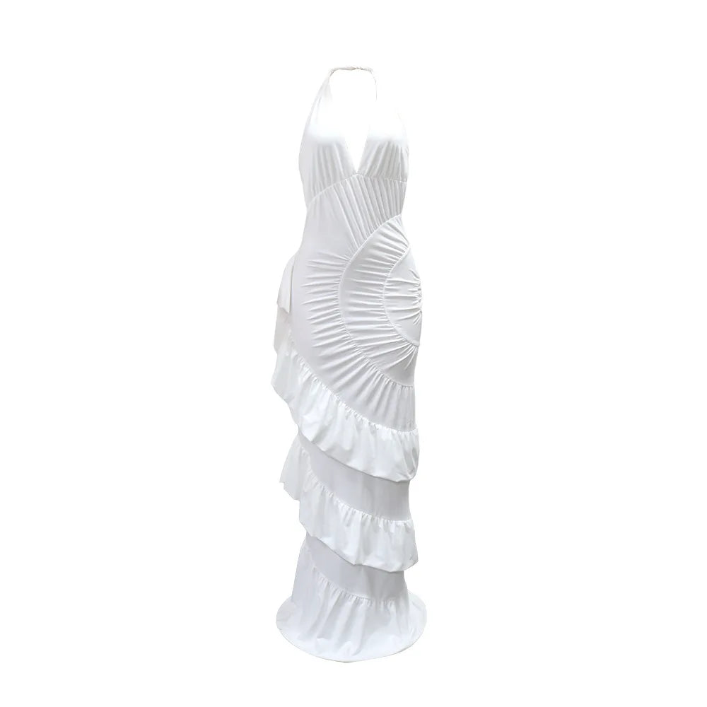 Halter Neck Ruched Satin Mermaid Evening Dress for Women