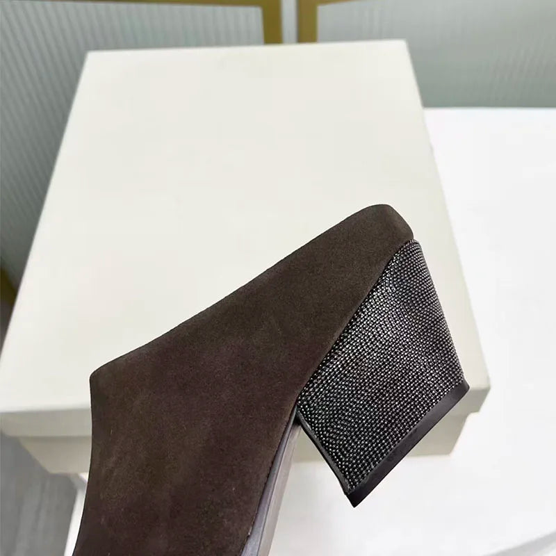 Square Heel Suede Mules With Bead Accents For Women