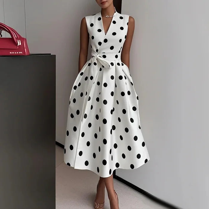 Elegant Retro Polka Dot Slim Fit Midi Dress for Women
