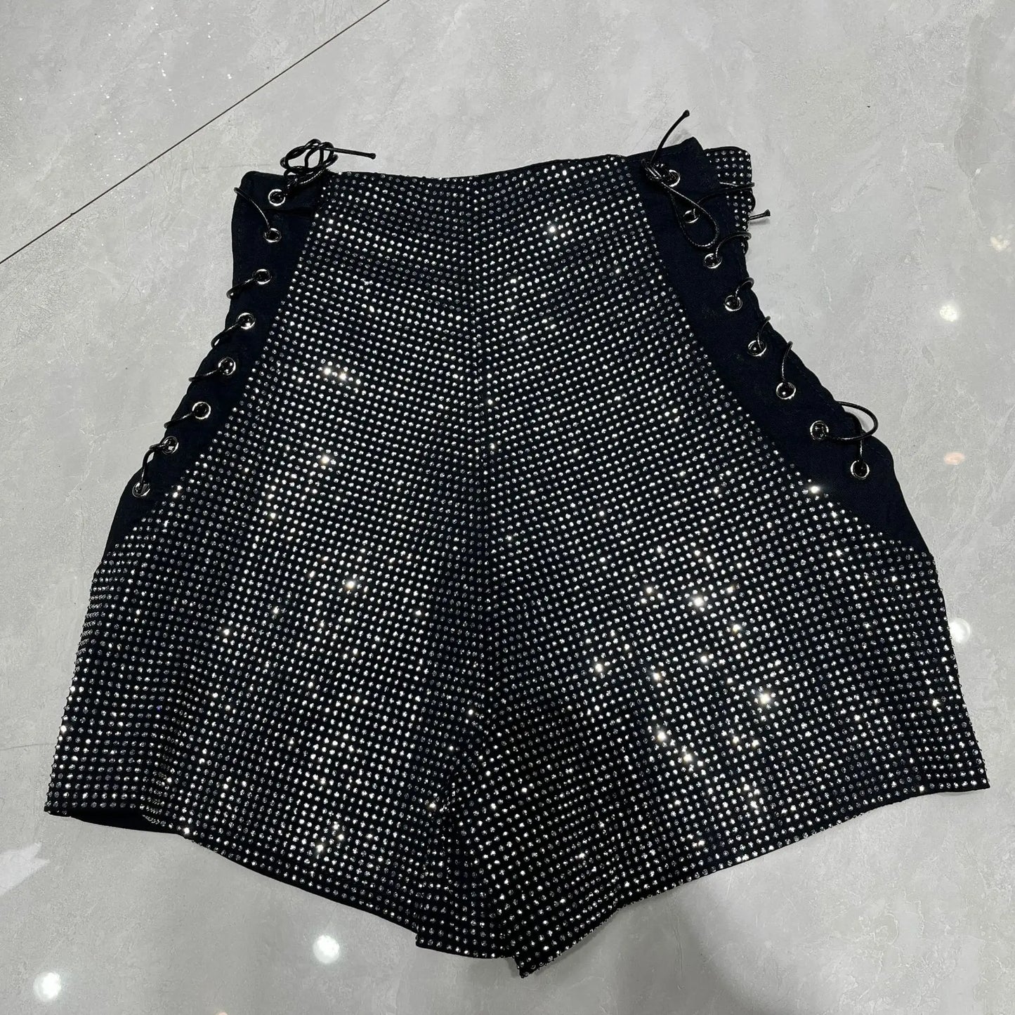 Summer New Fashion Hot Girl Design Heavy High Waistshorts Women's Tie Back Zipper Design Tight Hip Covering Nightclub Hot Pants