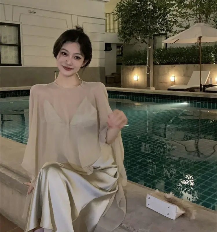 Elegant Lightweight Asymmetric Tulle Summer Blouse For Women