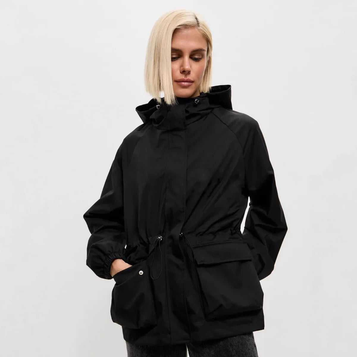 Hooded Hardshell Jacket With Pockets And Zipper for Women