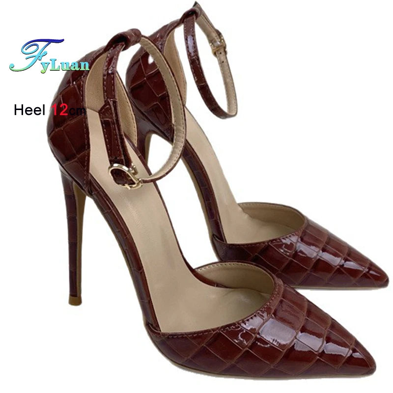 Crocodile Embossed Pointed Toe Buckle Stiletto Sandals for Women