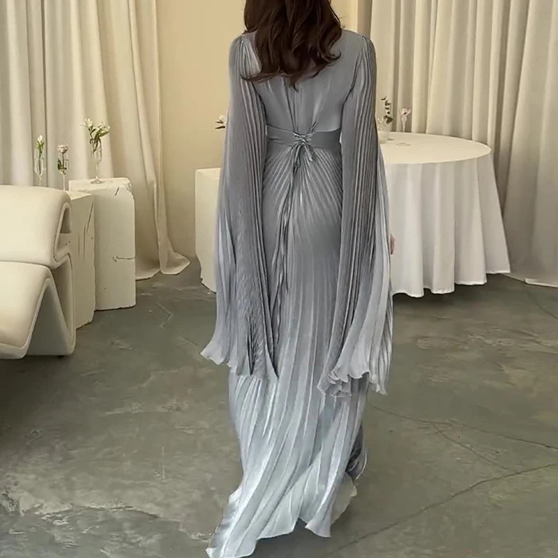 Pleated Solid Color Robe Dress