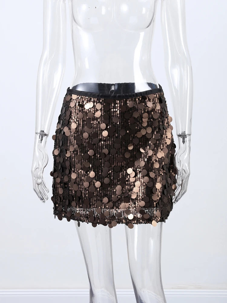 Sequined Paillette High Waist A Line Mini Skirt for Women