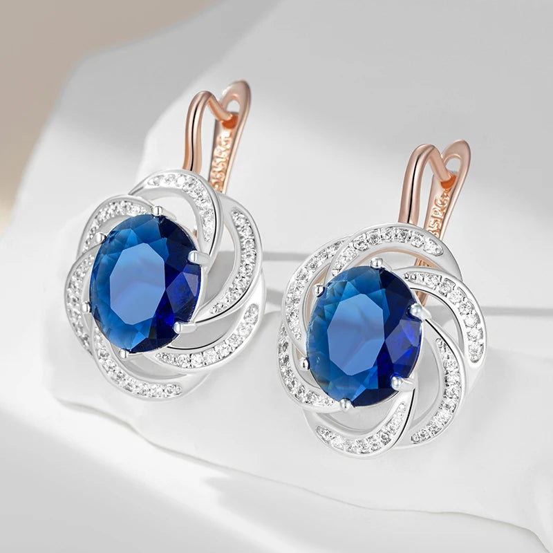 Shiny Blue Natural Zircon Dangle Earrings for Women Daily Wear