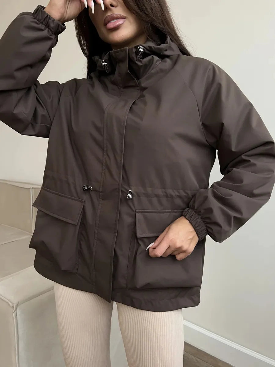 Hooded Hardshell Jacket With Pockets And Zipper for Women