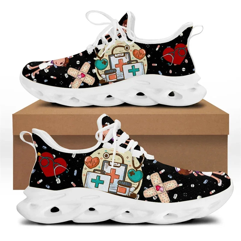 Cute Cartoon Print Lace-Up Nursing Shoes for Women