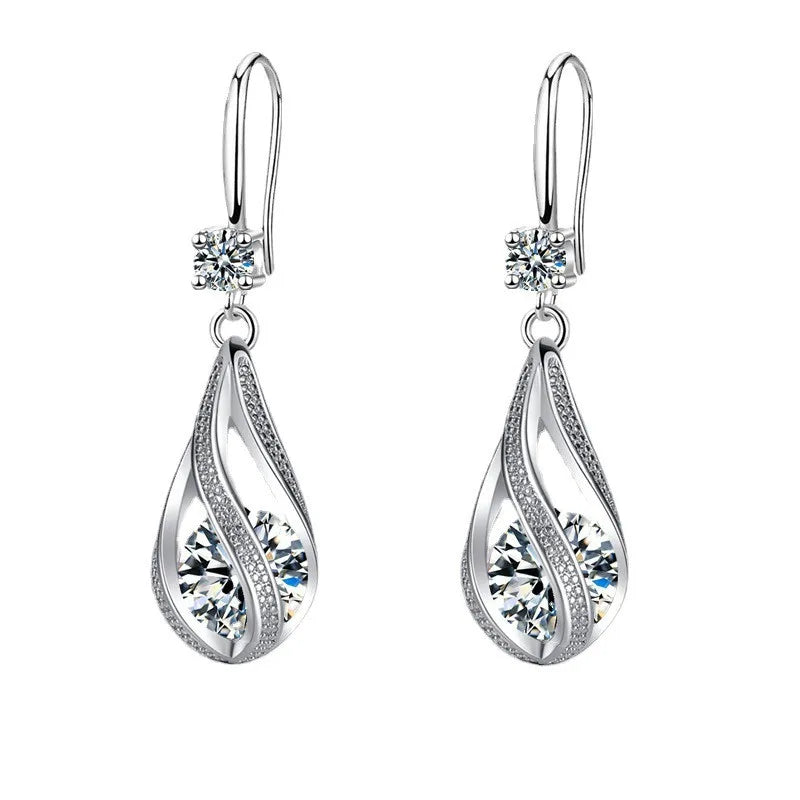 Fine New 925 Sterling Silver Luxury Crystal Zircon Earrings Charms for Woman Cute Engagement Wedding Jewelry Gift
