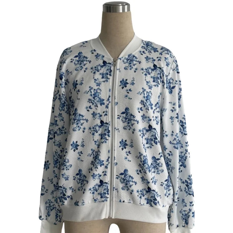 Women's Leopard Stand-Up Collar Long Sleeve Zipper Cardigan Coat Jackets Autumn Ladies Casual Loose Outwear Outcoat Size