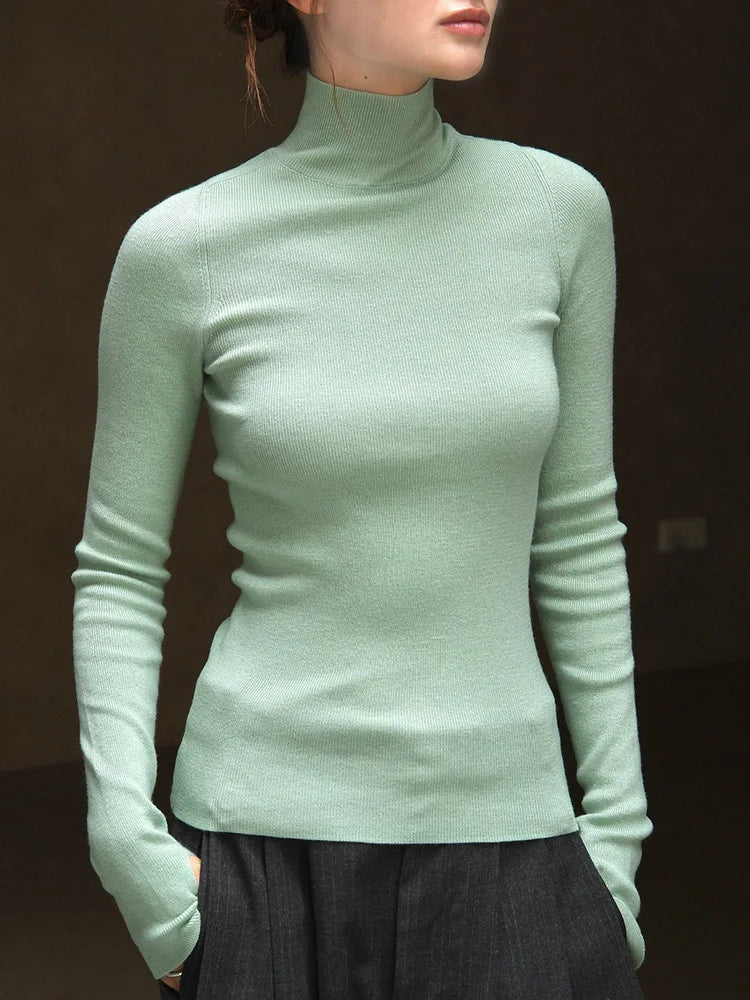[EAM] Gray Slim Elegant Knitting Sweater Turtleneck Long Sleeve Women Pullovers New Fashion Tide Spring Autumn 2025 1DH7116