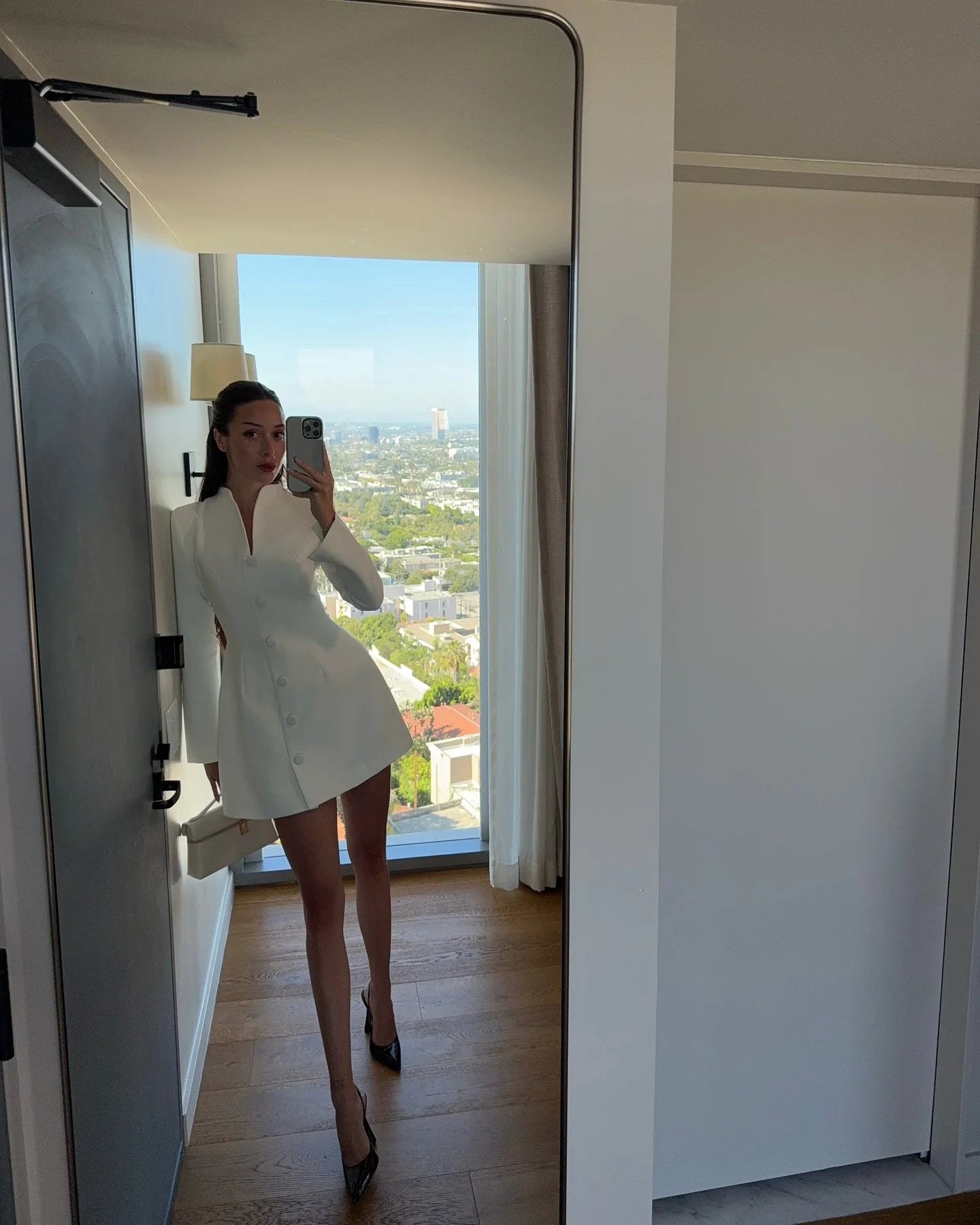 Women Chic Solid A-line Mini Dresses ElegantSingle-breasted V Collar Full Sleeves Short Vestidos Fashion New Lady Commute Gowns