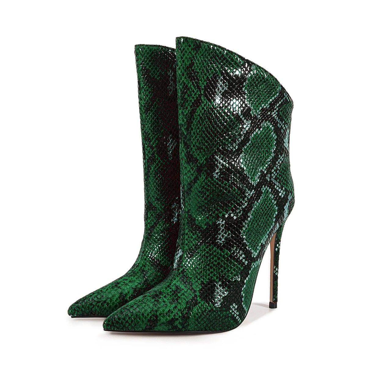 Green Patent Leather Pointed Toe Ankle Boots for Women