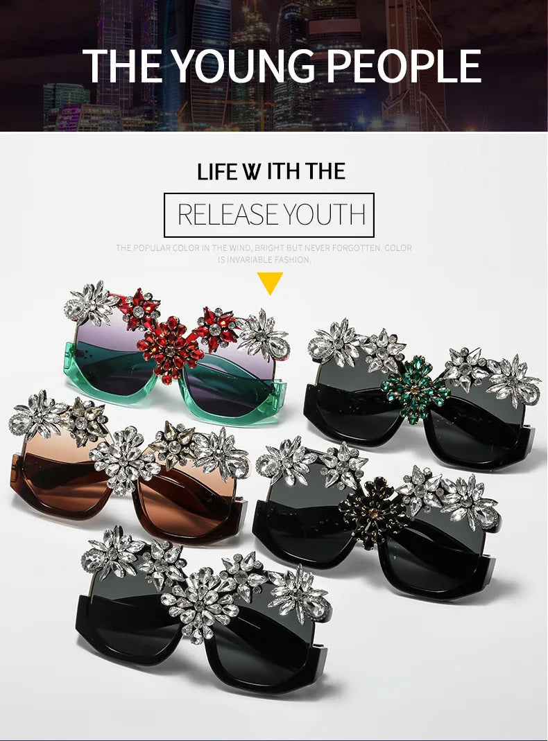 Oversized Floral Rhinestone Sunglasses