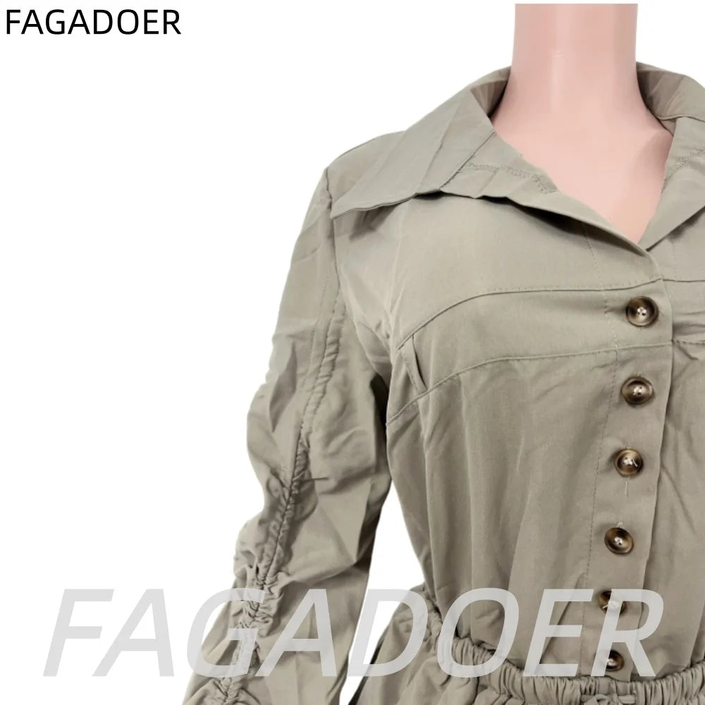 Elegant Ruched Drawstring Lantern Sleeve Romper for Women