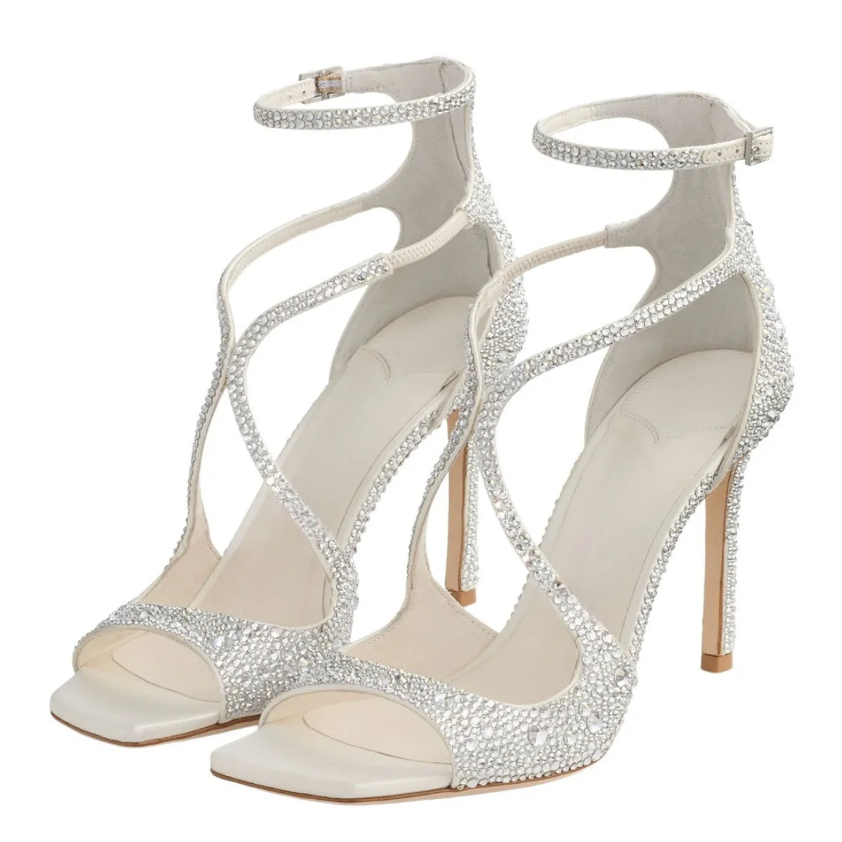 Elegant Rhinestone Crisscross Strap Stiletto Sandals for Women