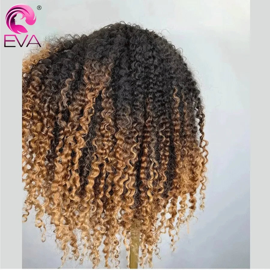 Caramel Brown Wand Curly 13x6 HD Lace Frontal Wig With Dark Root Wig Ombre Color 13x4 Lace Front Human Hair Wig HD Closure Wigs