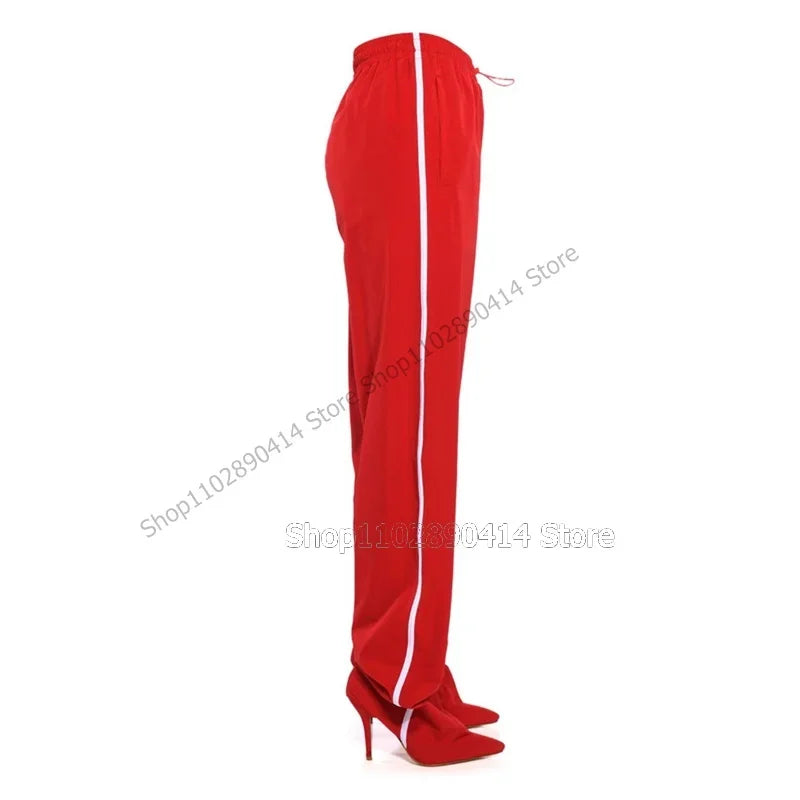 Multi Color Striped Pointed Toe High Stiletto Pant Boots For Women
