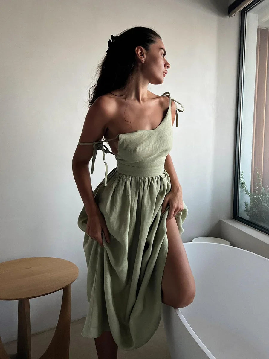 Elegant Vintage Backless Relaxed Fit Summer Dress for Women
