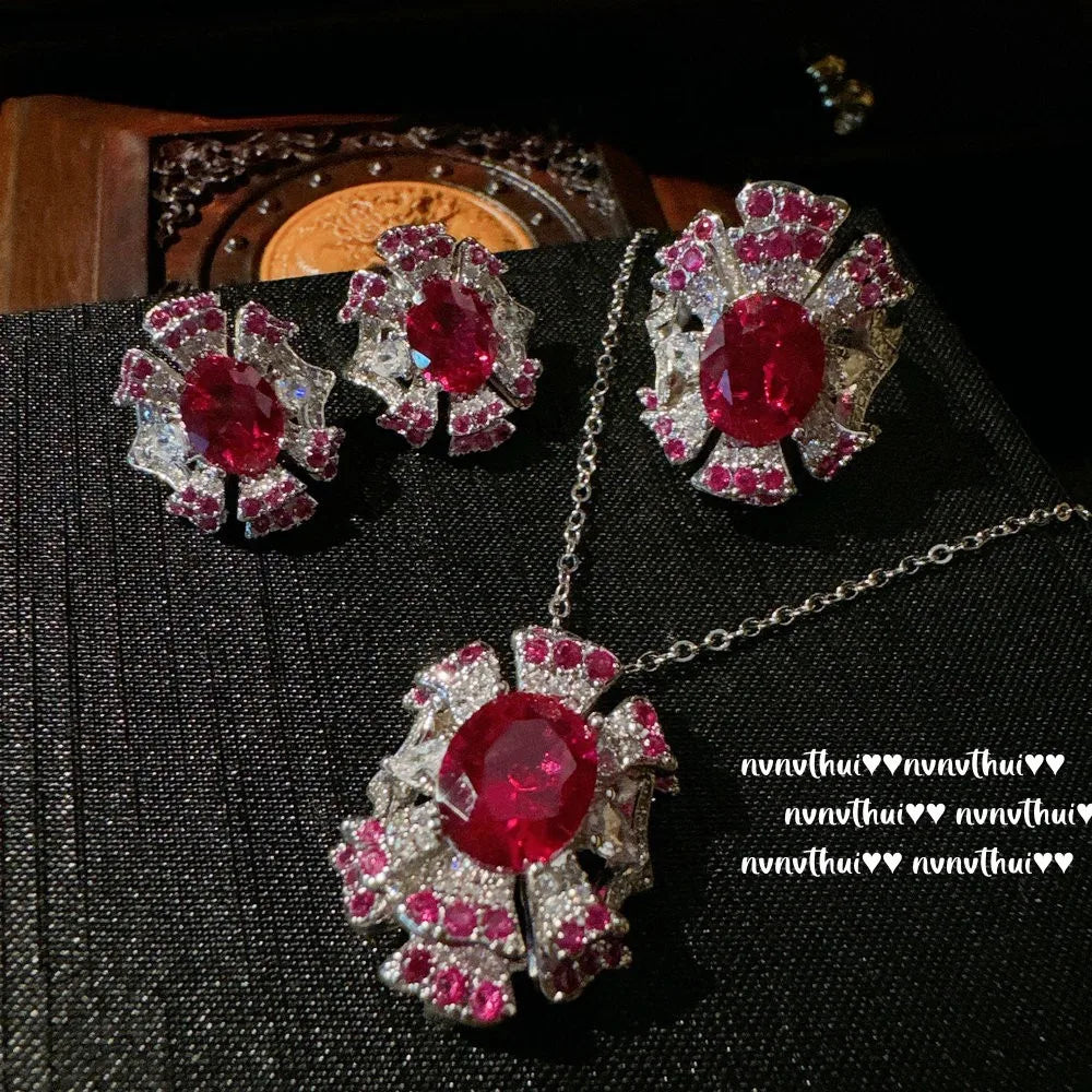 Cubic Zirconia Wedding Jewelry Set with Necklace Ring and Earrings for Women