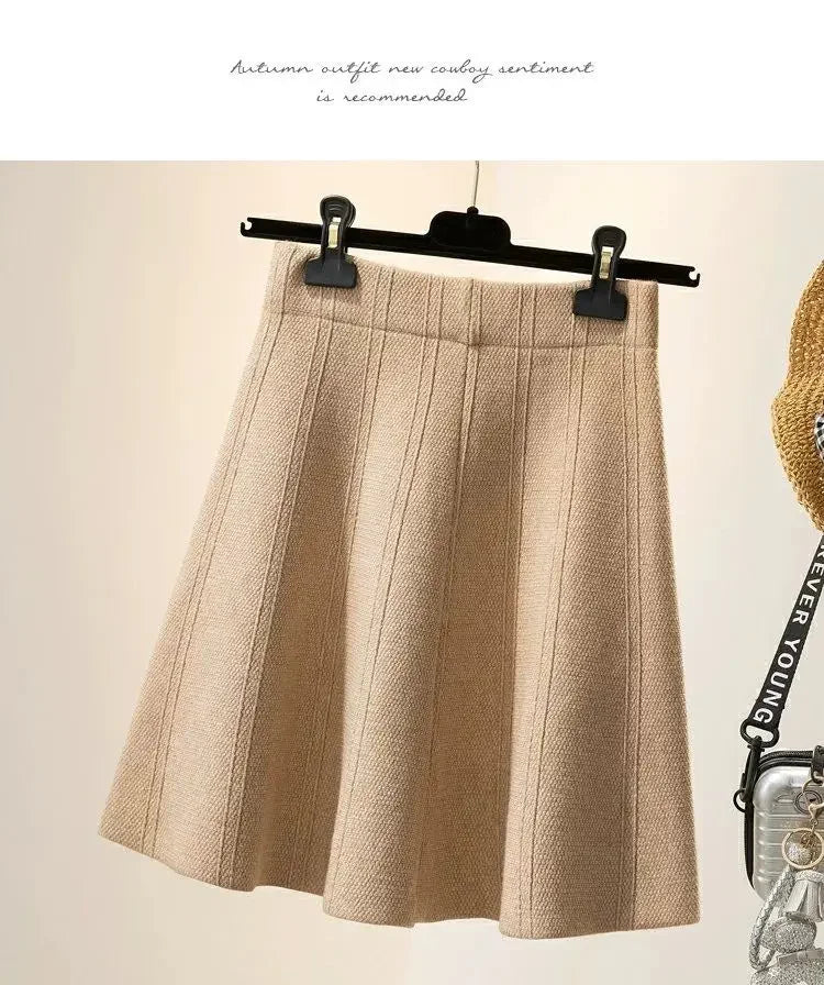 Solid Color High Waist Elastic Knitted Mini Skirt For Women