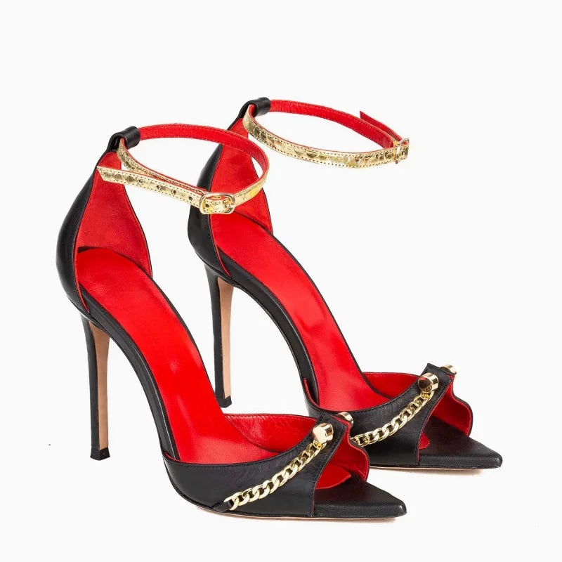 Metal Decoration Pointed Toe High Heel Sandals for Women