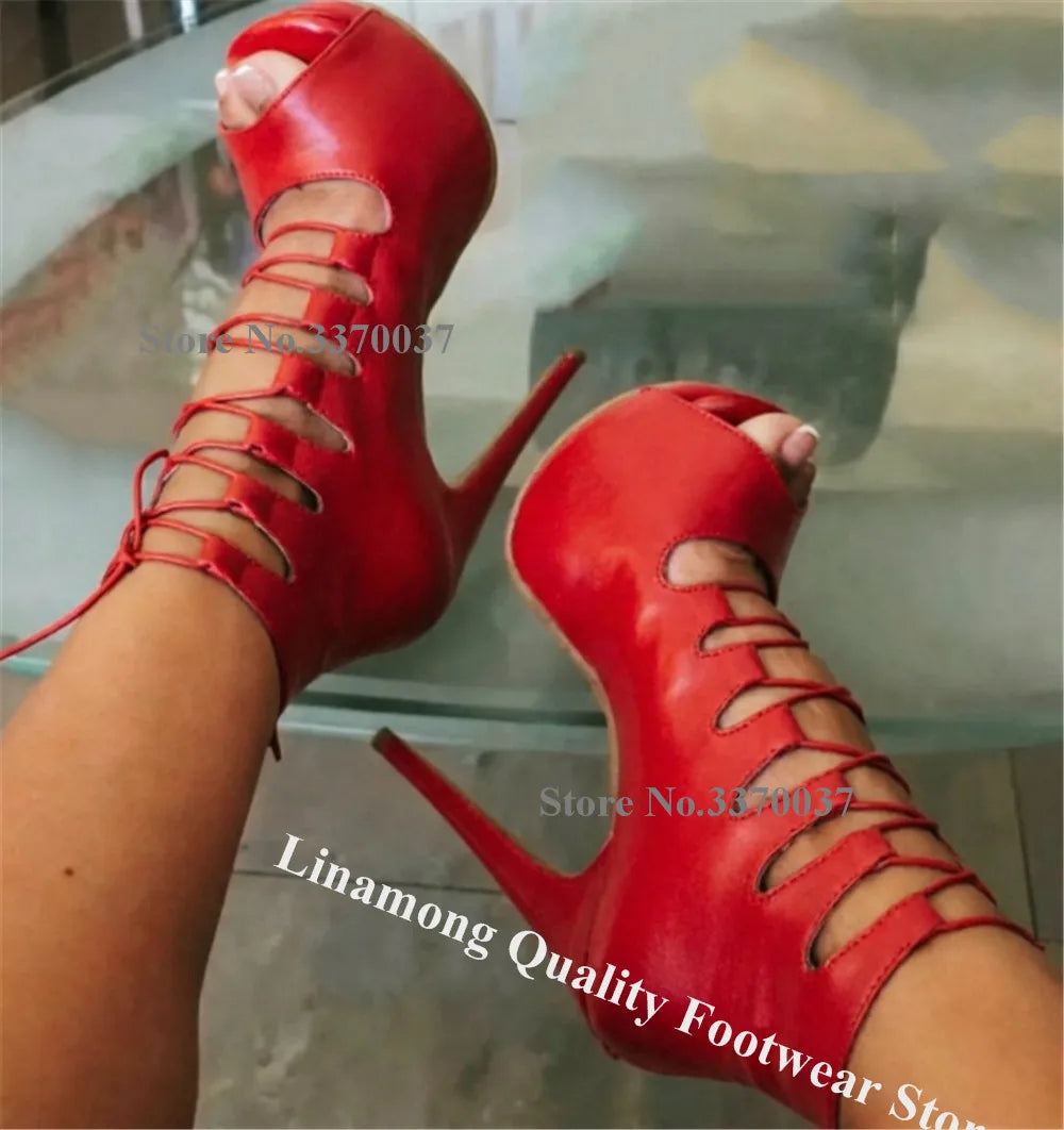 White Platform Stiletto Sandals With Lace Up Straps for Women