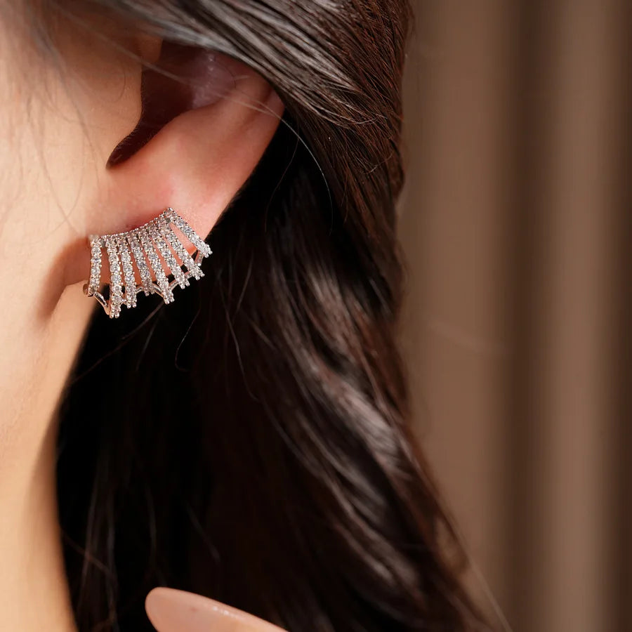 Gold Tone Curved Cubic Zirconia Earrings