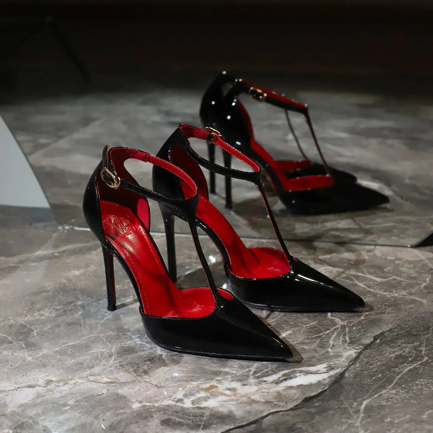 Elegant Pointed Toe T Strap Buckle Stiletto Heels For Women