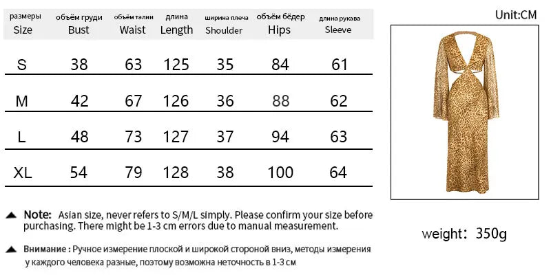 Autumn New Women's Dresses Fashion Leopard Print Casual Slim Long Sleeves Dress Sexy Hollow Out Backless V-neck Dresses Clothing