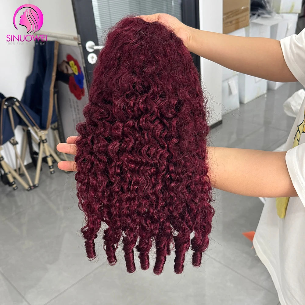 Burgundy Curly Lace Frontal Human Hair Wig for Women