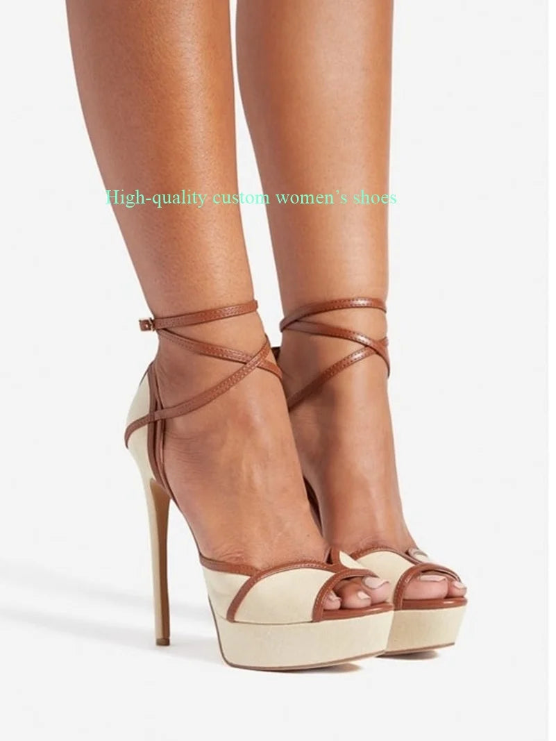 Paneled Stiletto Platform Sandals With Ankle Straps for Women